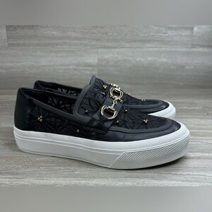 J/SLIDES Black Slip-On Sneakers with Gold Accents